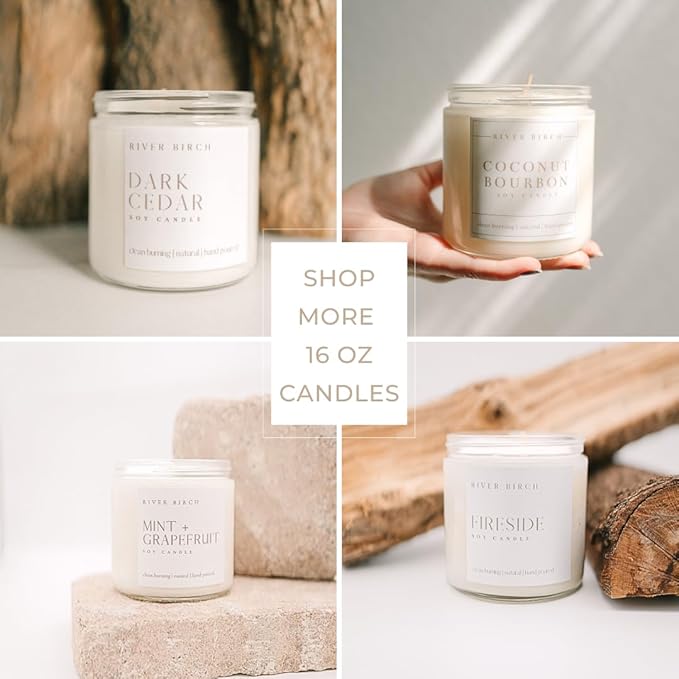River Birch Candles Leather Scented Candle | Premium, All-Natural, Non-Toxic, Soy Candles | 16oz 90 Hr Burn Time | Cozy Relaxing Gifts for Home - Bloomnest