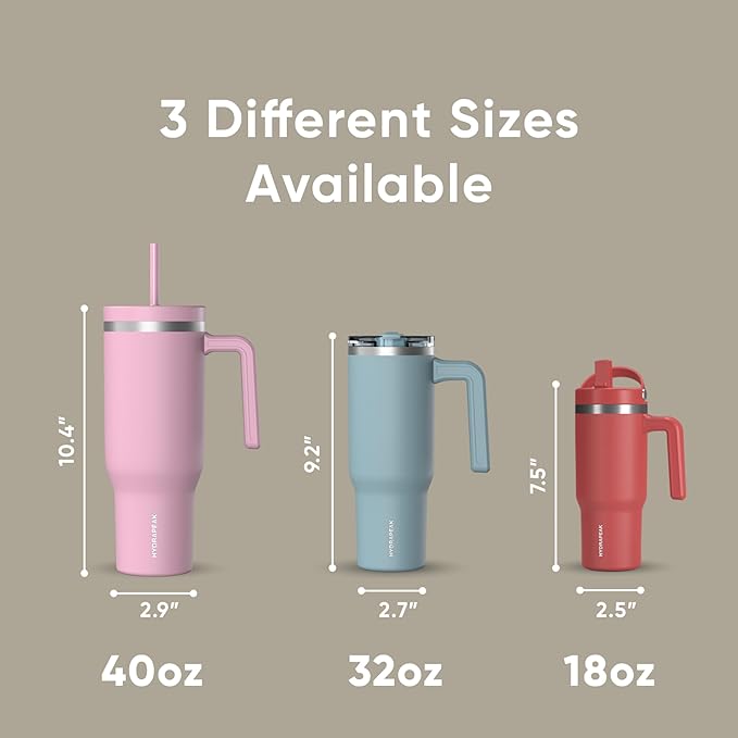 Hydrapeak Voyager 40 Oz Stainless Steel Tumbler with Handle, Insulated Water Bottle With Straw & Lid, Cupholder Friendly Reusable Travel Mug (Modern Cream) - Bloomnest