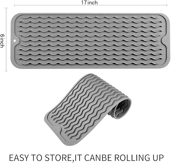 Silicone Dish Drying Mat for Multiple Usage,Easy clean,Eco-friendly,Heat-resistant Silicone Mat for Kitchen Counter,Sink,Bar,Bottle,or Cup Grey M 17 inches x 6 inches - Bloomnest