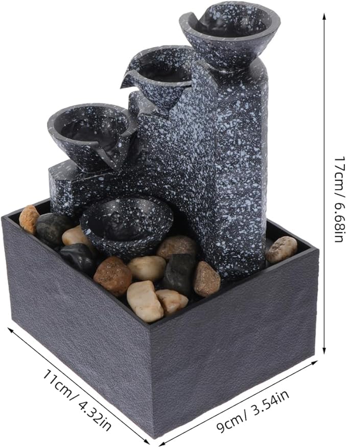 PRETYZOOM Mini Tabletop Water Fountain, USB or Battery Operated Zen Meditation Fountain, 4-Tier Cascading Waterfall for Relaxing Ambiance for Office Desk, Bedroom, Yoga & Home Decor, 6.6-Inch - Bloomnest