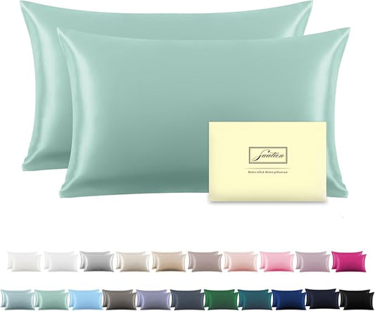 Silk Pillow Cases 2 Pack,Soft Breathable and Sliky Queen Size Pillow Cases Set of 2,Natural Mulberry Silk Pillowcase Set of 2 for Hair and Skin with Hidden Zipper (Sage Green,20"X 30",2pcs) - Bloomnest