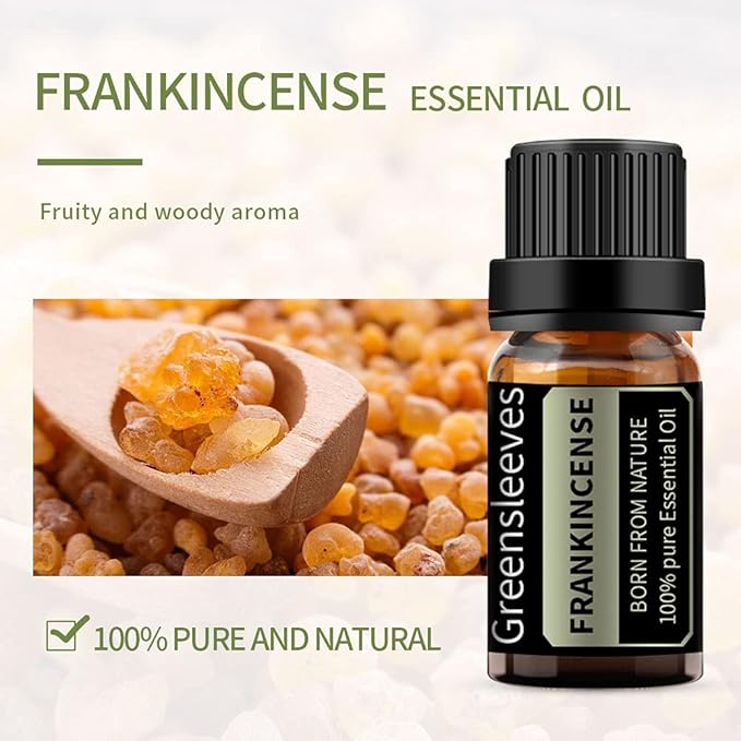 GREENSLEEVES Rose Frankincense Essential Oil Set, 2 x 10ml Pure Plant-Based Fragrance Oil for Aromatherapy, Essential Oils for Diffuser, Massage, Bath Bomb, Scented Candle Soap Making GREENSLEEVES