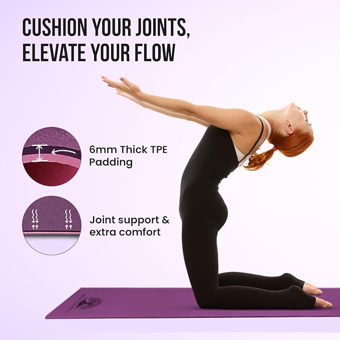 MHW - Live Well Thick Non-Slip Yoga Mats for Home Workout – Eco-Friendly Cork & TPE Yoga Mats | Extra Wide, Long, Foldable, Odorless Exercise Mats with Strap & Bag – Travel-Friendly & Portable