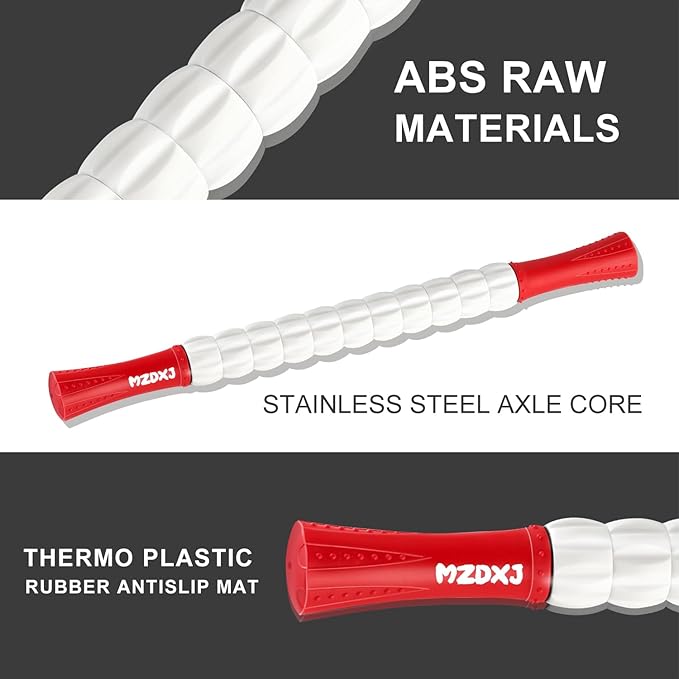 Muscle Roller Massage Roller Stick- Deep Tissue Fascia Blaster for Myofascial Pain Relief, Lymphatic Drainage & Body Sculpting, Handheld Physical Therapy & Recovery Tool (Red White-20 inch) - Bloomnest