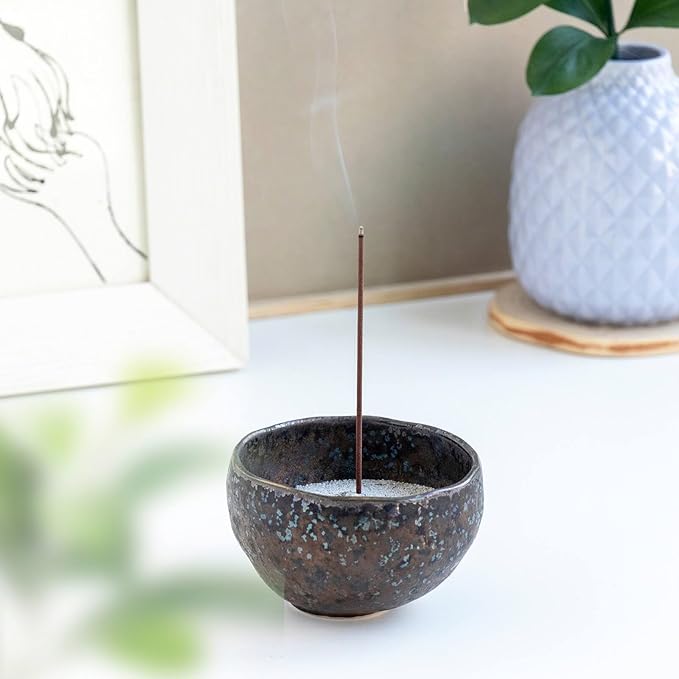 Asayu Japan Incense Burner Kit with Grey Incense Ash (50 g) and Incense Bowl, 100% Zen Made in Japan, Japanese Ceramic Incense Holder with Sand Set for Incense Sticks and Resin - Bloomnest