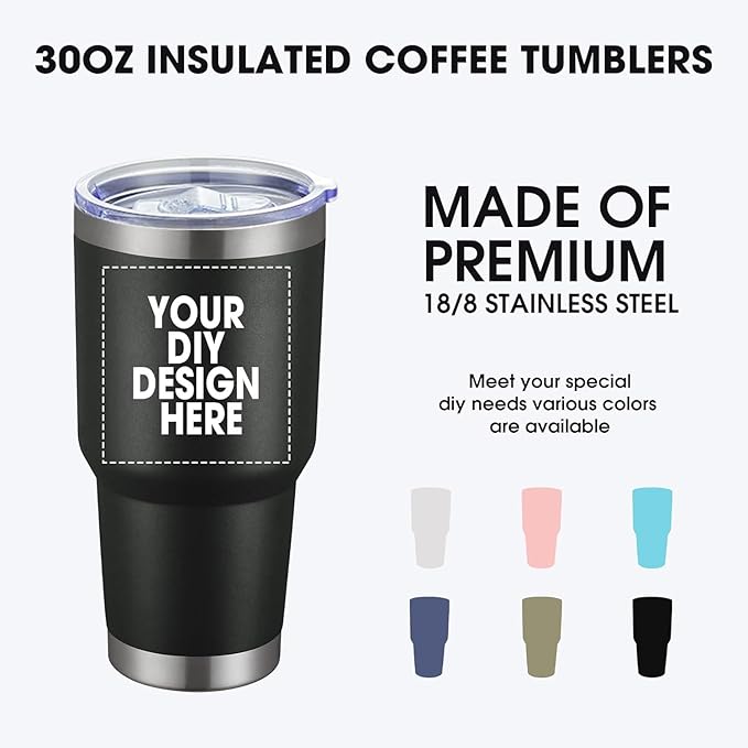 Personalized Custom Tumbler Print in USA 30oz Stainless Steel Coffee Cup with Lid & Straw Double Wall Insulated Tumbler with Colorful Text Logo Photo - Bloomnest