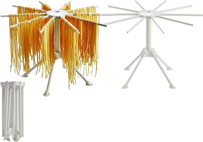 2 Pack Foldable Pasta Drying Rack, Homemade Fresh Spaghetti Stand Collapsible Dryer Noodle Hanger for Kitchen with 10 Arms, White - Bloomnest