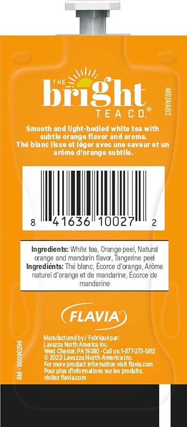 Flavia Bright Tea Co. White Tea with Orange Freshpacks works only with Flavia Brewers (Case of 100) - Bloomnest
