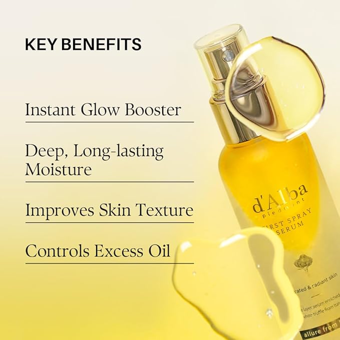 d'alba Piedmont Italian White Truffle First Spray Serum, Vegan Skin Care, Hydrating Face Moisturizer, Glow Serum for Radiant Skin, Non Comedogenic, All In One Mist (1.69 fl oz.) - Bloomnest