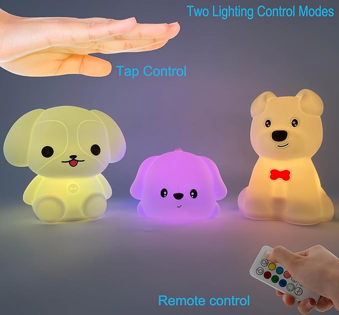 Night Light for Kids, Cute Dog Lamp Touch Nightlights Mood Light LED Soft Light with 9 Colors Changing Gift for Girls Kids, Boys, Elder, Women Bedroom, Bedsides Room Decor - Medium - Bloomnest