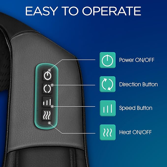 VOYOR-HEALTH Shiatsu Neck and Back Massager with Heat, Electric Deep Tissue 4D Kneading Massage for Shoulder, Back, Neck and Full Body Muscle Pain Relief, Home, Car, Office Use PJ100, Black