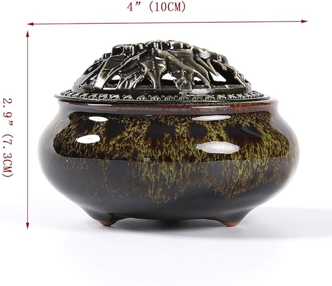 Incense Burner with Calabash Incense Stick Holder - Porcelain Charcoal Censer for Use with Resin Granular Powder Cone or Coil Incense (Fambe Green) - Bloomnest