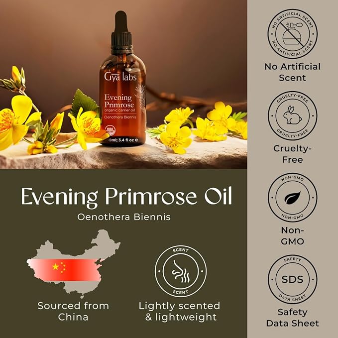 Gya Labs Evening Primrose Carrier Oil - 3.4 Fl Oz - for Hair, Skin, Face, Scalp & Body Massage - Bloomnest