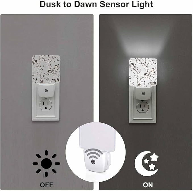 LED Night Light,Willow Branches Black-Capped Chickadee LED Night Light Plug into Wall with Dusk to Dawn Light Sensor White Energy Efficient Nightlight for Bedroom Hallway Living Room Kitchen - Bloomnest