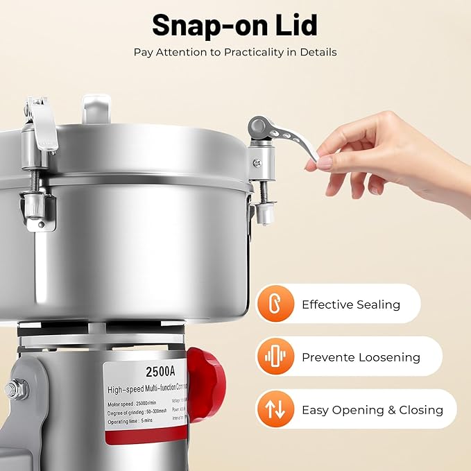 Electric Grain Mill Grinder, 2500g/5.51lb High-speed 32000r/min Food Grinder, 110V 4500W Countertop Grain Mill for Dry Spice Herbs Grains Coffee Rice Pepper (2500g) - Bloomnest