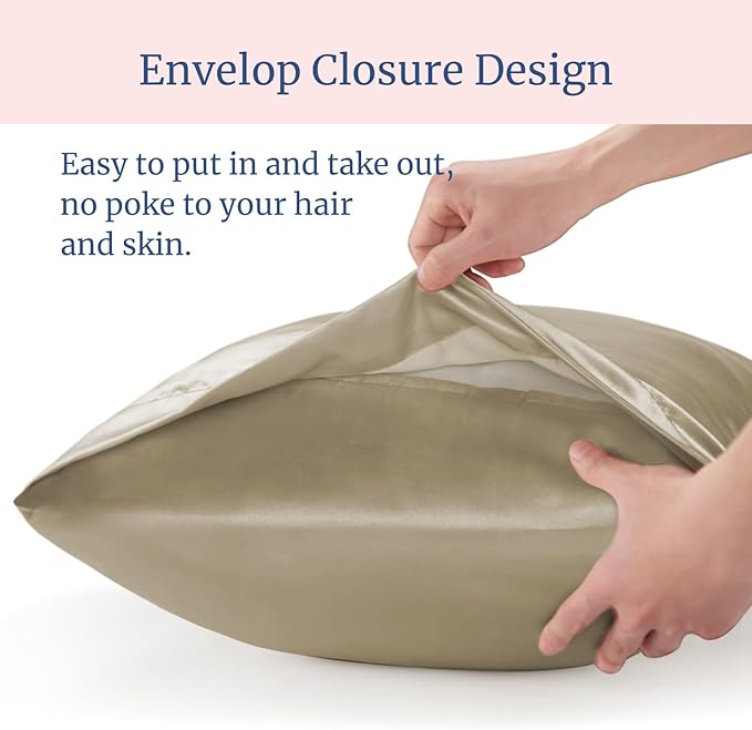 BEDELITE Satin Pillowcase for Hair and Skin, Super Soft Similar to Silk Pillow Cases 4 Pack with Envelope Closure, Cooling Pillowcases for Women Men (20"x30" Queen Size, Taupe) - Bloomnest