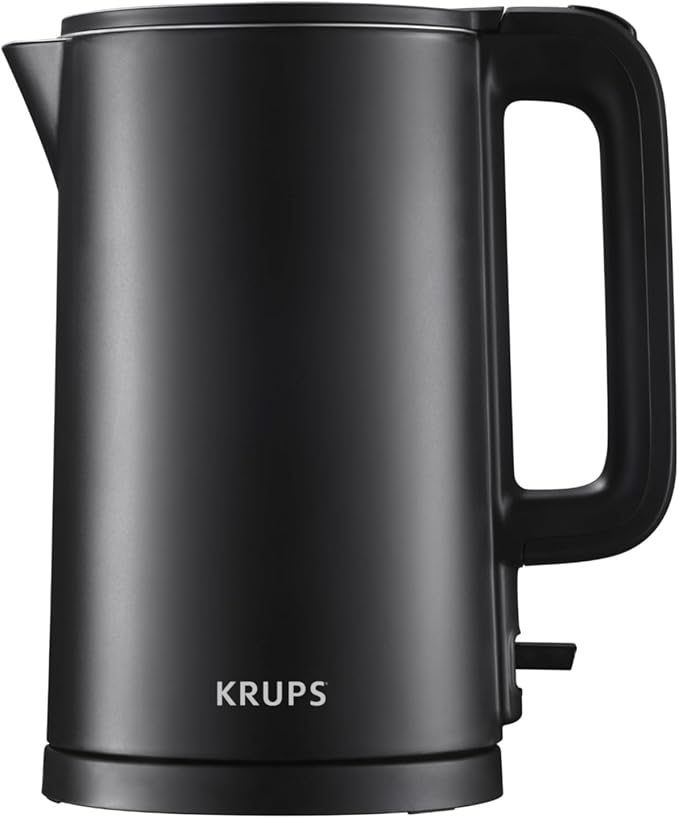 KRUPS 1.5L Electric Kettle Stainless Steel Cool Touch Interior, Fast Boiling, One Cup in 80 Seconds, Double Wall, Auto Off, Keep Warm, Hot Water Kettle Electric, Cordless, Black - Bloomnest