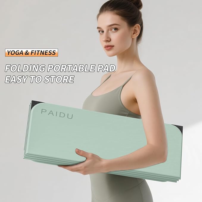 Foldable Fitness Yoga Mat | 2/5" (10MM) Extra Thick | SGS Certified Non-Slip TPE | 75x26" Extra Long-Wide | Portable & Easy Store | for Yoga, Pilates, Home Gym & Full-Body Workouts - Bloomnest