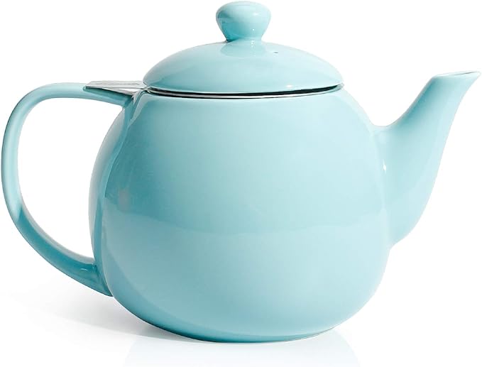Sweese Teapot, Porcelain Tea Pot with Stainless Steel Infuser, Blooming & Loose Leaf Teapot - 27ounce, Turquoise - Bloomnest
