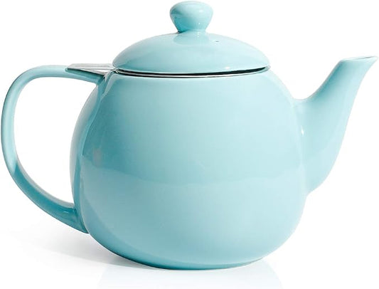 Sweese Teapot, Porcelain Tea Pot with Stainless Steel Infuser, Blooming & Loose Leaf Teapot - 27ounce, Turquoise - Bloomnest