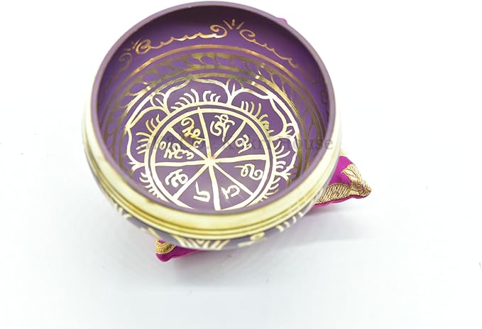 3.75" Tibetan Meditation Yoga Singing Bowl Green Set with free Wooden Mallet and Silk Cushion from Nepal, Singing bowls. (Purple) - Bloomnest
