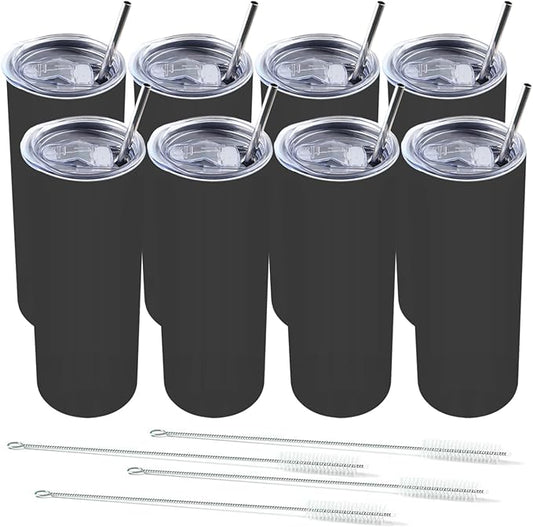 Amtidy 8 Pack 20 oz Insulated Slim Tumbler with Lid and Straw, Powder Coated Double Wall Vacuum Insulated Tumbler for Hot and Cold Drinks - Bloomnest