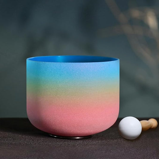 CVNC 440HZ 8 Inch Rainbow Colored G Note Throat Chakra Frosted Quartz Crystal Singing Bowl for Sound Healing and Meditation - Bloomnest