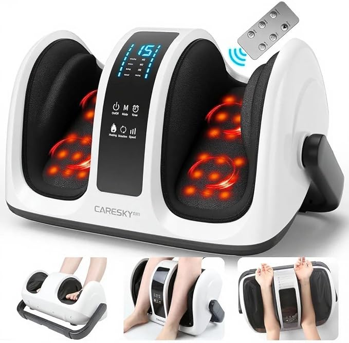 CARESKY® Shiatsu Foot Massager with Heat, Rolling Deep Kneading, Feet Massager Machine for Plantar Fasciitis, Neuropathy Pain, Size up to 14", Multiple Modes