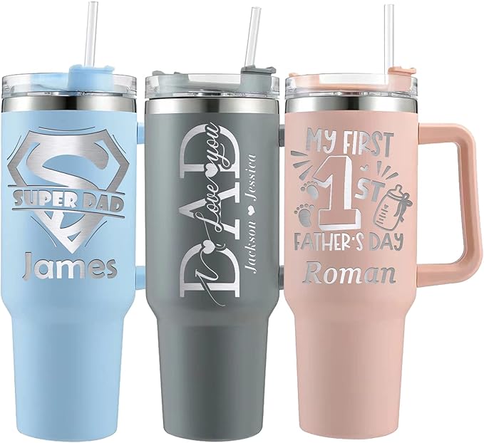 Custom Dad Tumblers Personalized Fathers Day Gifts for Men from Doughter, Son, Kids, Customized Funny Dad Gifts 40oz Insulated Stainless Steel Coffee Mom Cup with Handle Straw Lid - Bloomnest