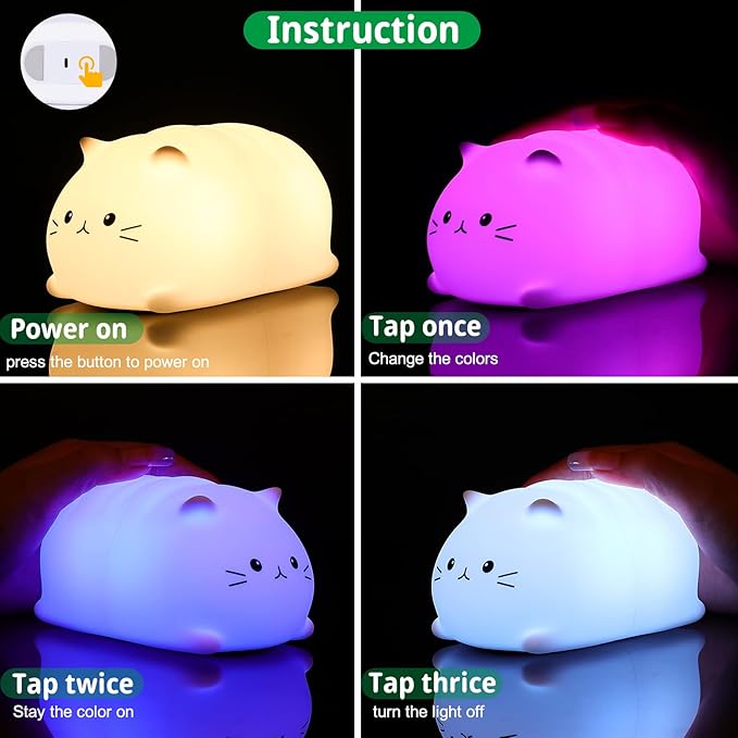 Tremdwoto Cat Night Light for Kids,Cute Colorful Night Light Baby Girl Squishy Night Lights Lamp 3 Hour Timer Kitty Light USB Rechargeable Nursery Lamp Nightlight ，Gifts for Boys and Girls - Bloomnest