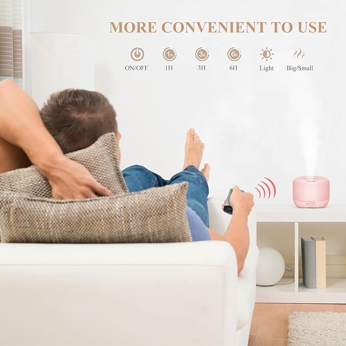 Aromatherapy Essential Oil Diffuser for Room: 500ml Colorful Aroma Air Humidifier with Adjustable Cool Mist Mode, Waterless Auto Off Ultrasonic Diffusers for Large Room Home Office(Pink) - Bloomnest