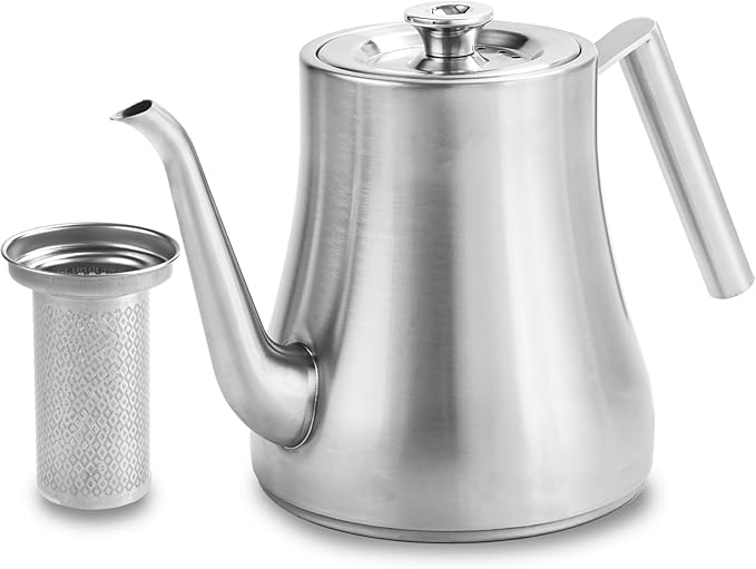 68OZ/2000ML Stainless Steel Teapot with Removable Infuser, Stovetop Safe Tea Maker Water Kettle for Loose Leaf & Tea Bags, Silver