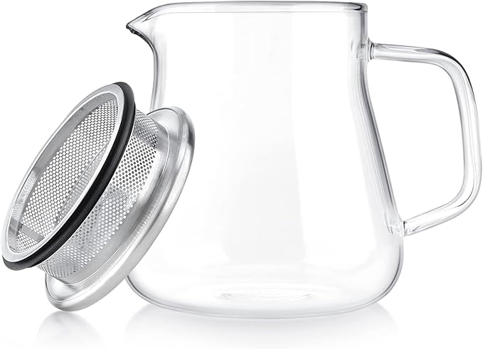 Teabloom One-Touch Tea Maker, 2-in-1 Teapot and Kettle with Stainless Steel Filter Lid for Loose Tea – Stain-free Borosilicate Glass Tea Pot (15 Oz) – Tea Connoisseur's Choice - Bloomnest