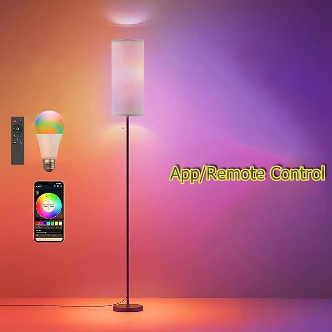Floor Lamp for Living Room, Modern Standing Lamps with Lampshade, Minimalist Tall Lamp with Chain Switch for Living Room, LED Bulb Included (Beige Shade-RGB Bulb) - Bloomnest
