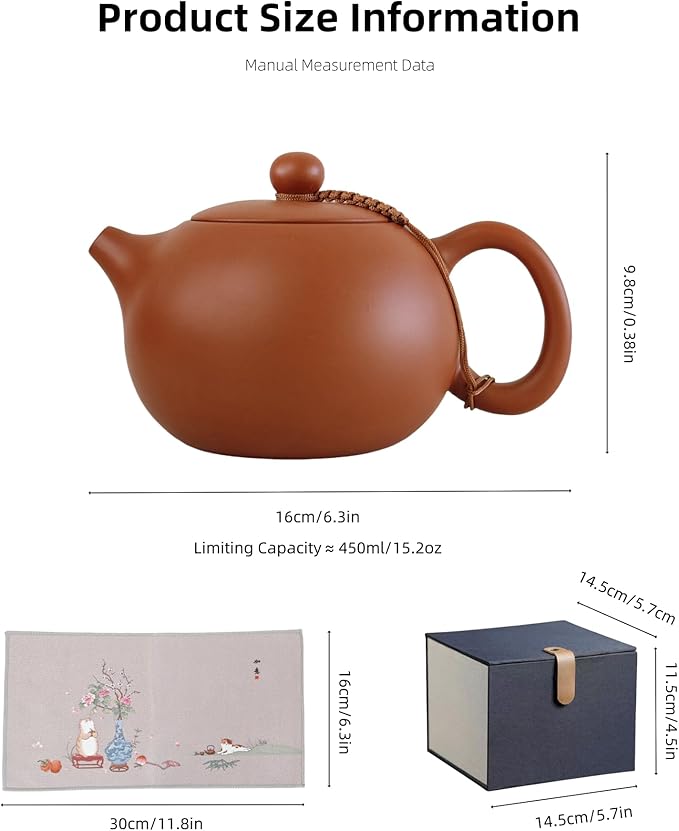 Chinese Clay Teapot, Yixing Xishi Zisha Tea Pot, Handmade Pottery Purple Sand Mud Kungfu Tea Set Kettle,14oz Zhuni - Bloomnest