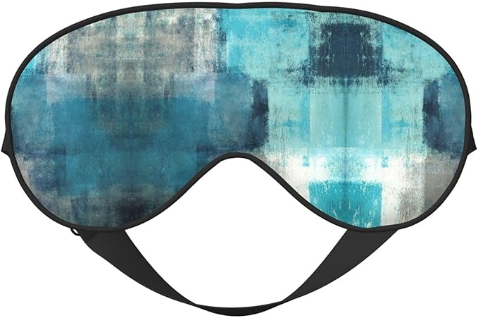 Turquoise and Grey Art Silk Sleep Mask, Adjustable, Breathable, Skin Friendly, 4" x 8", Tie Closure - Bloomnest
