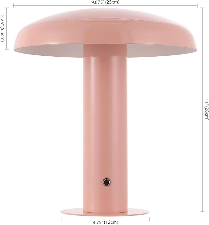 JONATHAN Y JYL7114E Suillius 11" Contemporary Bohemian Rechargeable/Cordless Iron Dimmable Integrated LED Mushroom Table Lamp, Pink, for Bar Console, Vanity - Bloomnest