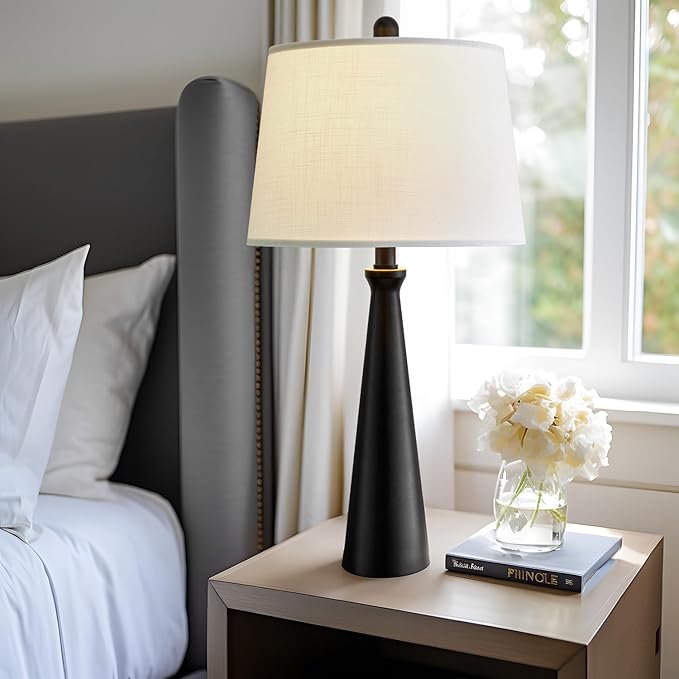 Oneach 25.75" Table Lamps for Living Room, Bedside Lamp 3-Way Dimmable Touch Control, Modern Black Nightstand Lamp with Fabric Shade, Vintage Table Lamp for Bedroom, Bulb Included - Bloomnest
