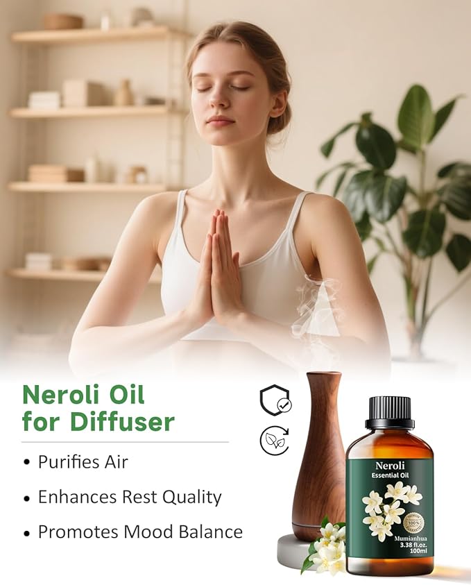 Mumianhua Neroli Essential Oil 100% Pure- Therapeutic Grade Orange Blossom Oil for Cleaning Sprays, Home Perfume & Women's Cologne | Citrus Floral for Diffuser, Candle & Soap Making 3.38 Fl Oz - Bloomnest