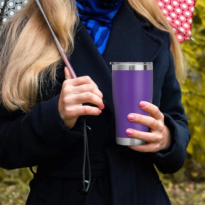 DOMICARE 20oz Tumbler with Lid Stainless Steel Tumblers Bulk, Double Wall Vacuum Insulated Coffee Travel Mug Powder Coated Tumbler, 12 Count (Pack of 1) Purple