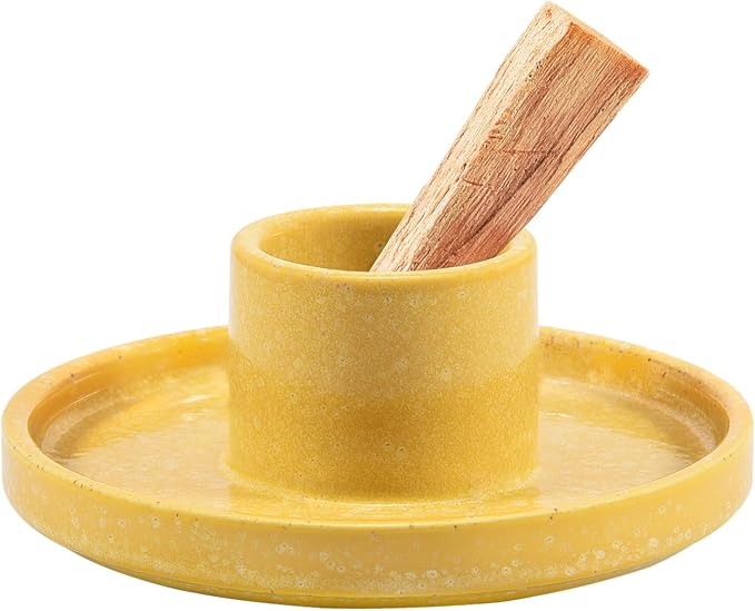 White Sage Incense Holder, Palo Santo Holder, Ceramic Sage Incense Holder and Sage Smudge Bowl for Cleansing, Smudging, and Meditation, Yellow Lestino
