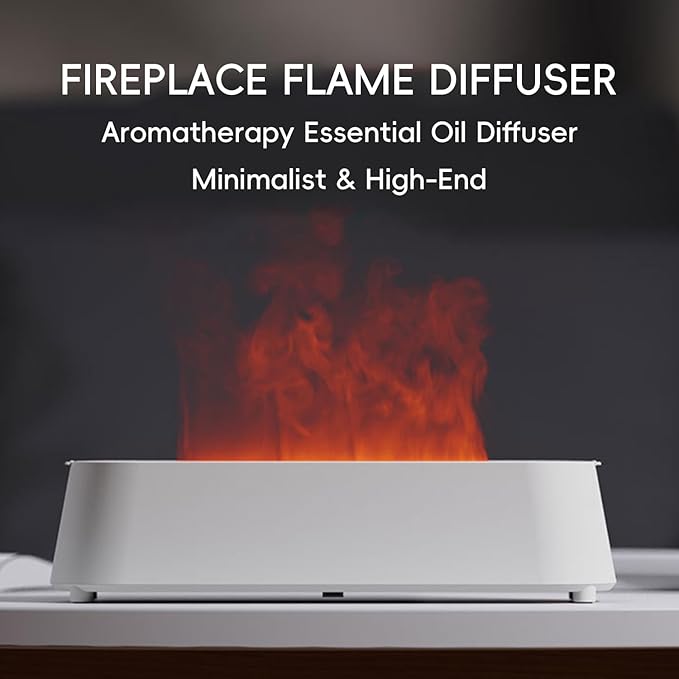 Essential Oil Diffuser, Fireplace Fire Flame Aromatherapy Diffuser, 250ml Cool Mist Humidifier, Scent Aroma Diffuser with 7 Colors Light, Remote Control, Timer & Auto-Off for Home, Room (White) - Bloomnest