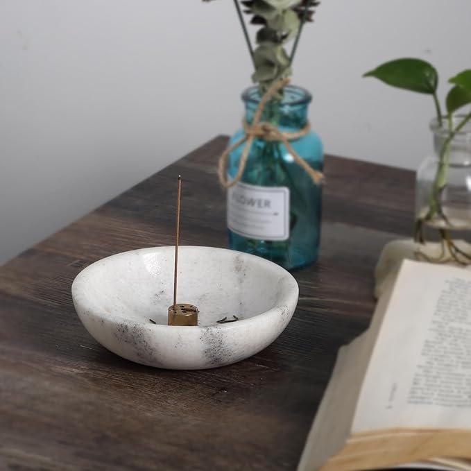 Koville Luxury Natural White Marble Incense Holder, Upgraded 6" Incense Holders for Sticks, Sturdy Incense Burner Ash Catcher, Ideal for Meditation, Relaxing, Easy to Clean