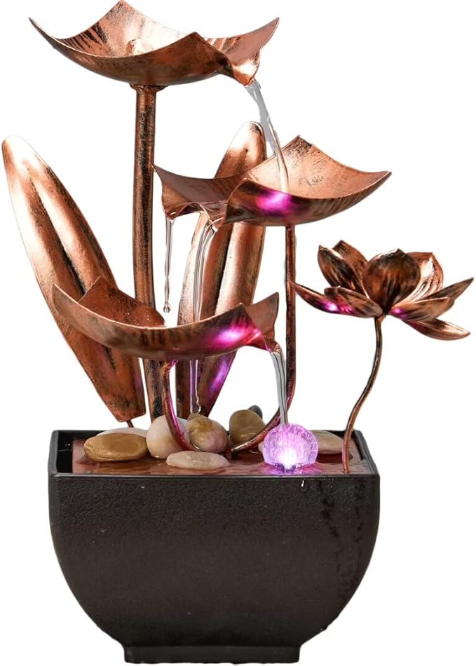 Water Fountain Indoor Waterfall Fountain 3-Tier: Small Waterfall Fountains with Lights - Relaxing Zen Décor for Home Living Room or Bedroom and Office Bronze - Bloomnest