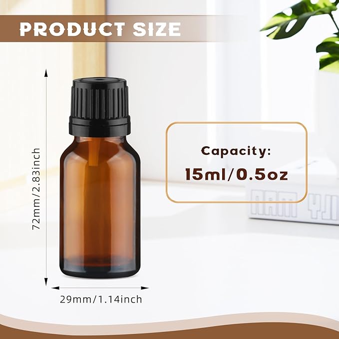 25 Pcs 15ml/0.5oz Essential Oil Bottles Amber Glass Bottle Refillable Small Oil Vial Sample Bottles Liquid Dispenser for Essential Oils Oil Blends Perfumes Lab Bloomnest