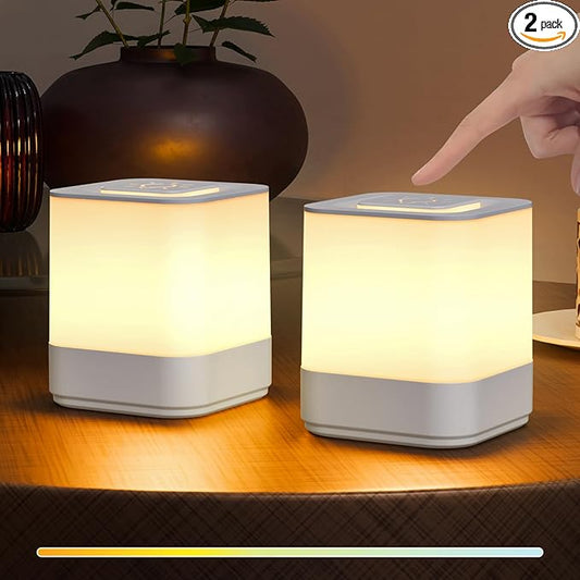 uuffoo 2 Pack Rechargeable Night Light Lamp 3 Modes Touch Dimmable LED Portable Table Lamp Battery Operated, Small Cordless Lamp for Bedroom Travel Bathroom Cruise - Bloomnest