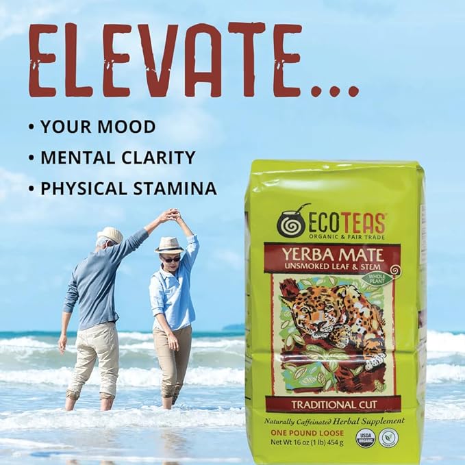 ECOTEAS Organic Yerba Mate Loose Leaf Tea – Unsmoked Detox Herbal Tea for Natural Energy – Coffee Alternative - Kosher, Non-GMO, Gluten-Free - Traditional Cut, 1 lb (Pack of 3) - Bloomnest