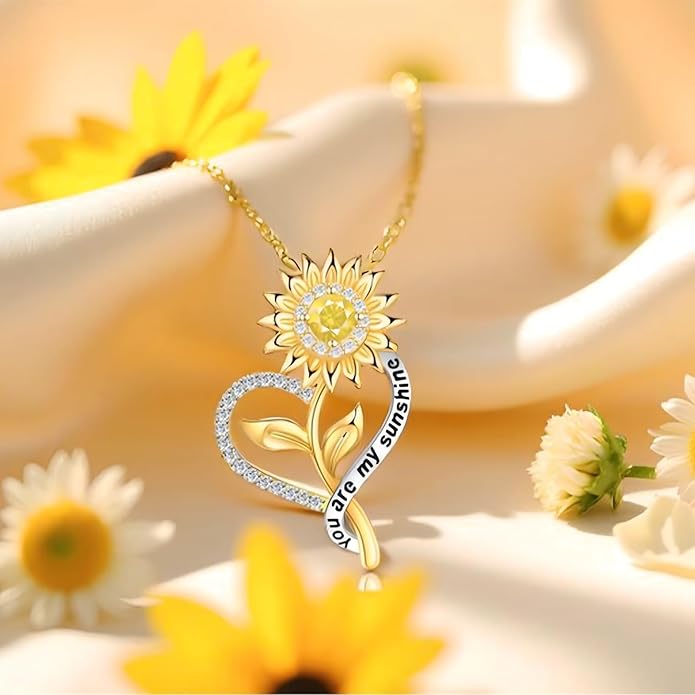 Valentine's Day Gift for Her-18k Gold Plated Sunflower Necklace for Women Wife Anniversary Birthday Gifts for Wife Her You Are My Sunshine Pendant Necklaces Gold Jewelry Gifts for Girlfriend Mom - Bloomnest