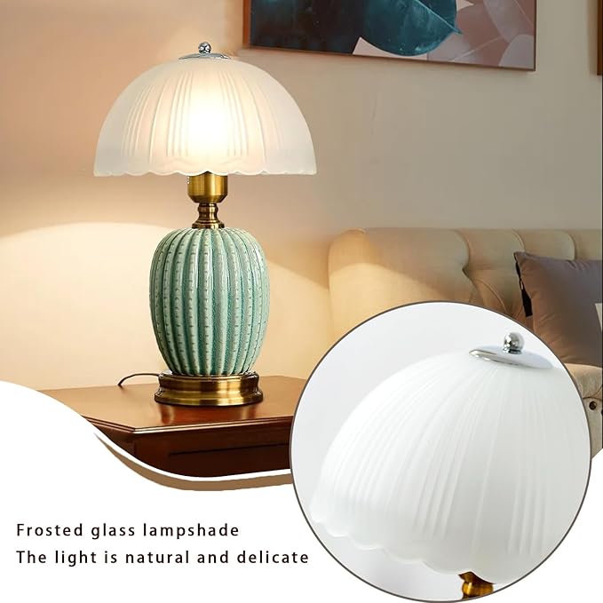 Large Table Light 3 Color Adjustable Ceramic Lamp Vintage Nightstand Lamps Dimmable Bedside Table Lamps for Living Room Bedroom Home Office (Green) - Bloomnest