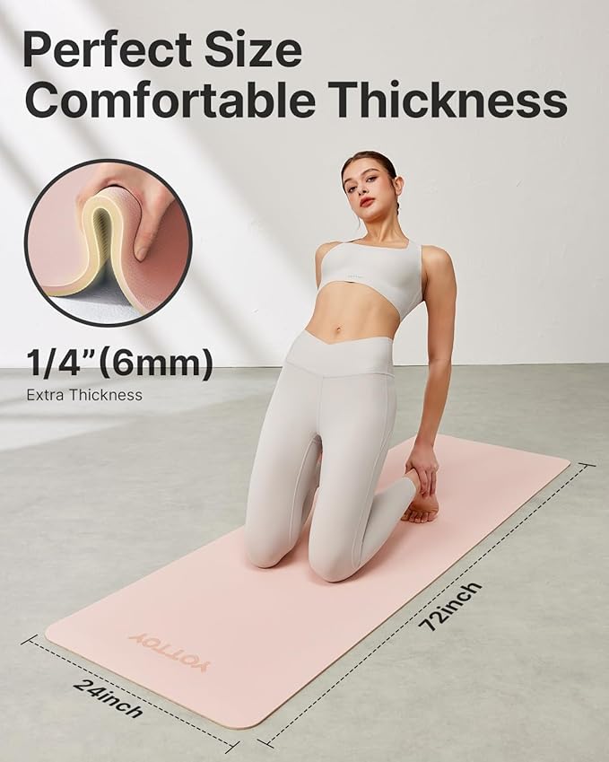 Yoga Mat,Non-Slip TPE Exercise Mat(1/4 Inch) for Pilates, Fitness & Barefoot Workouts, Home Gym Studio with Strap & Bag - Bloomnest